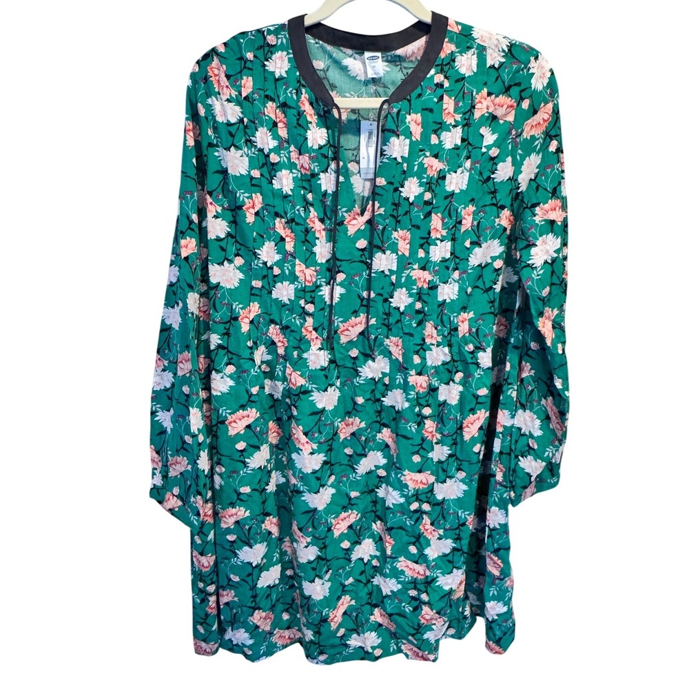 Old Navy Womens Floral Print Tunic Dress Green Long Sleeve‎ Size M NWT flowy